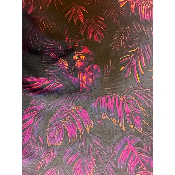 Retro Rifle Chill Chimp Mens Short Sleeve Up Shirt Tropical Monkey Gun Print-979 - Picture 7 of 7